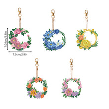 Load image into Gallery viewer, 5PCS Full Drill Keyring Wreath Double Sided Rhinestone Painting Keychain Pendant
