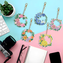 Load image into Gallery viewer, 5PCS Full Drill Keyring Wreath Double Sided Rhinestone Painting Keychain Pendant
