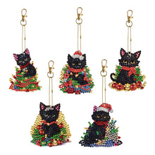 Load image into Gallery viewer, 5PCS Double Sided Special Shape Diamond Painting Keychain (Christmas Black Cat)
