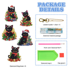 Load image into Gallery viewer, 5PCS Double Sided Special Shape Diamond Painting Keychain (Christmas Black Cat)
