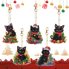 Load image into Gallery viewer, 5PCS Double Sided Special Shape Diamond Painting Keychain (Christmas Black Cat)
