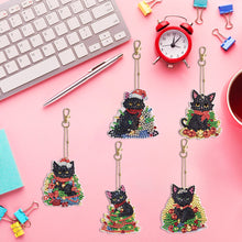 Load image into Gallery viewer, 5PCS Double Sided Special Shape Diamond Painting Keychain (Christmas Black Cat)
