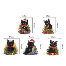 Load image into Gallery viewer, 5PCS Double Sided Special Shape Diamond Painting Keychain (Christmas Black Cat)
