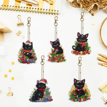 Load image into Gallery viewer, 5PCS Double Sided Special Shape Diamond Painting Keychain (Christmas Black Cat)
