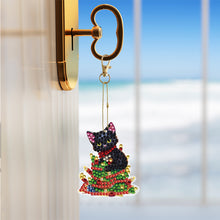 Load image into Gallery viewer, 5PCS Double Sided Special Shape Diamond Painting Keychain (Christmas Black Cat)
