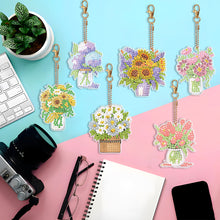 Load image into Gallery viewer, 6PCS Double Sided Special Shape Diamond Painting Art Keychain Pendant Flower Pot
