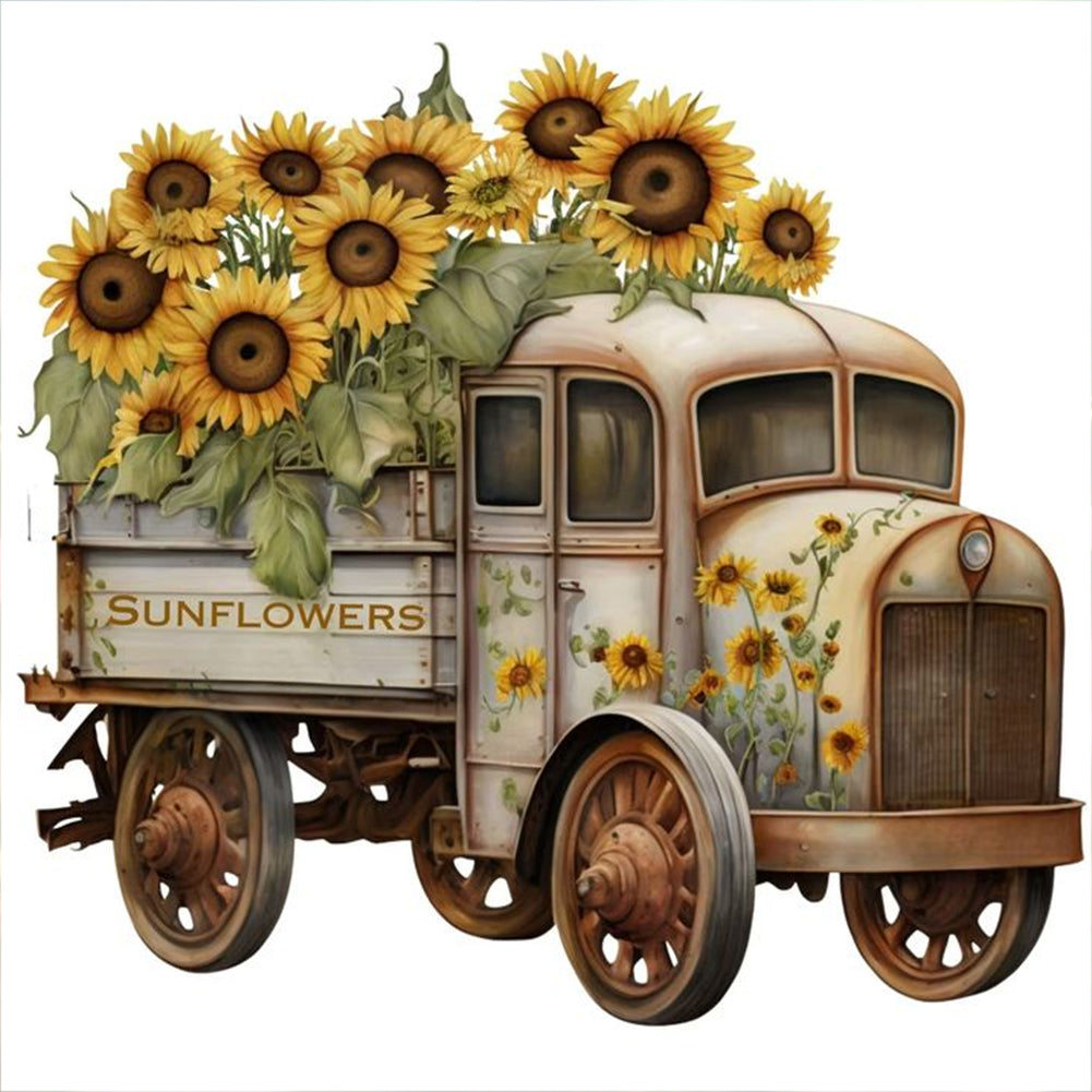 Sunflower Truck 30*30CM Full Round Drill Diamond Painting