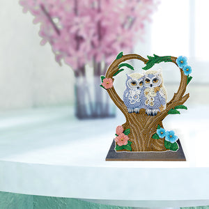 Wooden Desktop Diamond Painting Ornament Diamond Art Table Decor (Winter Owl #2)