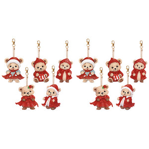 5PCS Double Sided Special Shape Diamond Painting Keychain (Little Bear in Red)