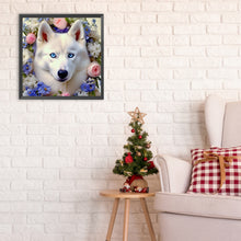 Load image into Gallery viewer, White Wolf And Flower 30*30CM Full Round Drill Diamond Painting
