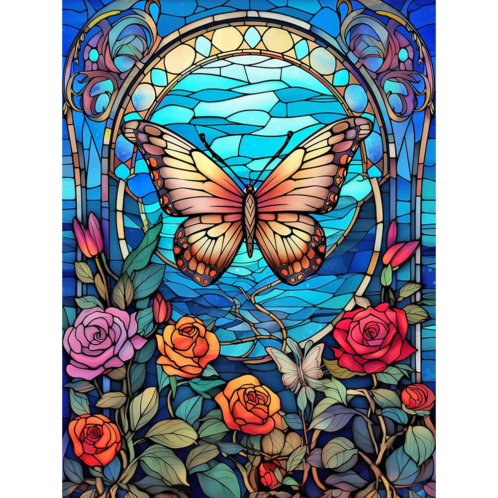 Butterfly And Rose 30*40CM Full Round Drill Diamond Painting