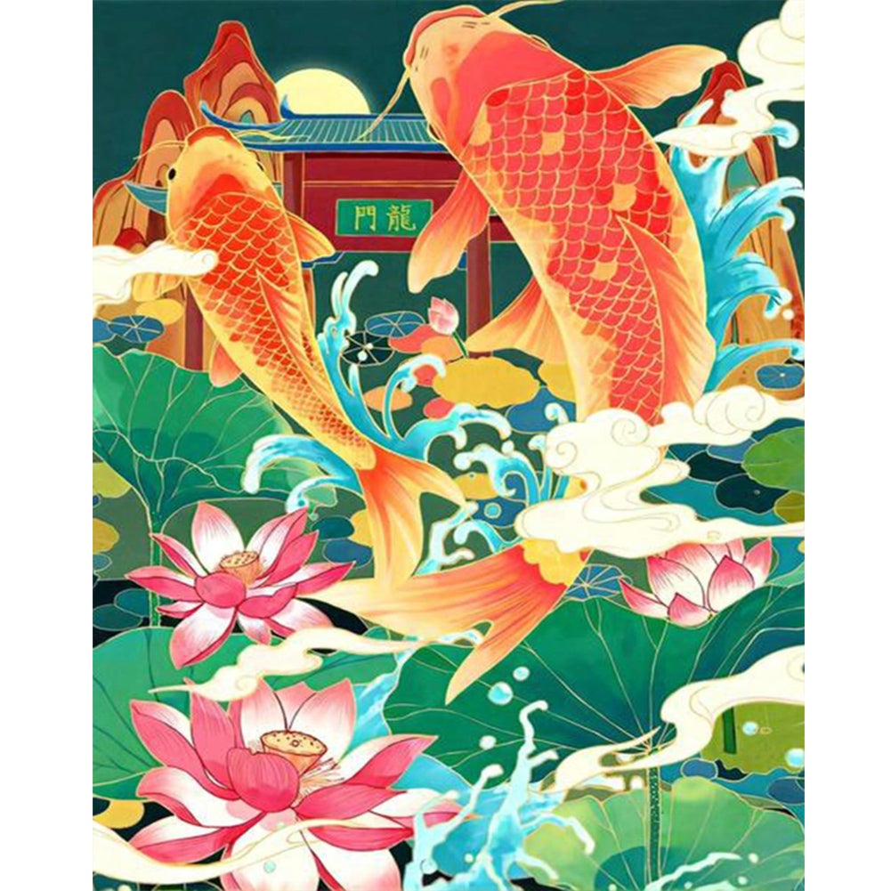 Fish Leaping Over The Dragon Gate 40*50CM Full Round Drill Diamond Painting