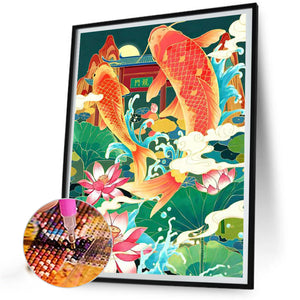 Fish Leaping Over The Dragon Gate 40*50CM Full Round Drill Diamond Painting