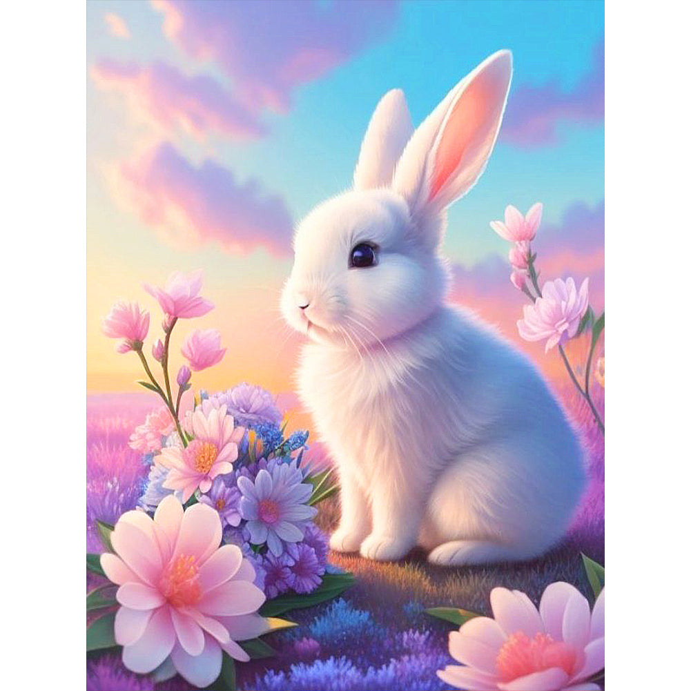 Flower And White Rabbit 30*40CM Full Round Drill Diamond Painting