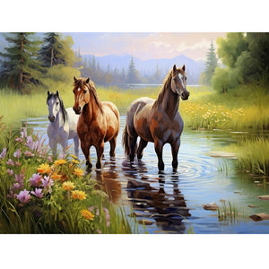 Horses In The Woods 40*30CM Full Square Drill Diamond Painting