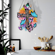 Load image into Gallery viewer, Round DIY Diamond Painting Ornaments for Home Wall Decor (Butterfly Cross #1)
