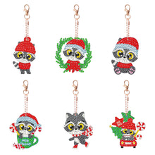 Load image into Gallery viewer, 6PCS Double Sided Full Drill Keyring Diamond Painting Keychain (Small Animal #6)
