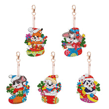 Load image into Gallery viewer, 5PCS Double Sided Diamond Painting Keychain (Xmas Stocking Critter #2)
