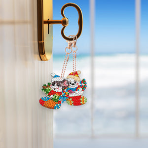 5PCS Double Sided Diamond Painting Keychain (Xmas Stocking Critter #2)