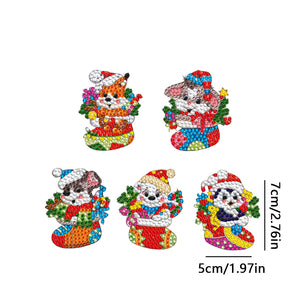 5PCS Double Sided Diamond Painting Keychain (Xmas Stocking Critter #2)