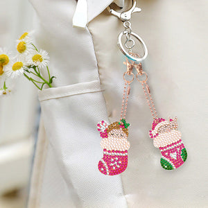 5PCS Double Sided Diamond Painting Keychain (Xmas Stocking Critter #3)