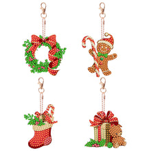 Load image into Gallery viewer, 4PCS Double Sided Diamond Painting Keychain (Xmas Stocking Critter #4)
