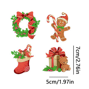 4PCS Double Sided Diamond Painting Keychain (Xmas Stocking Critter #4)