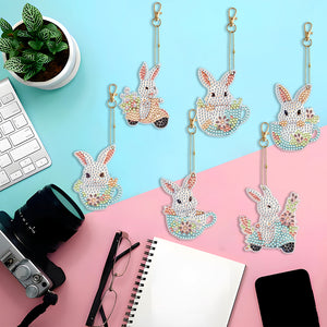 6PCS Double Sided Special Shape Diamond Painting Keychain (Cute Bunny)