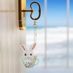 6PCS Double Sided Special Shape Diamond Painting Keychain (Cute Bunny)