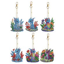 Load image into Gallery viewer, 6PCS Double Sided Special Shape Diamond Painting Keychain (Flowers Dinosaur)
