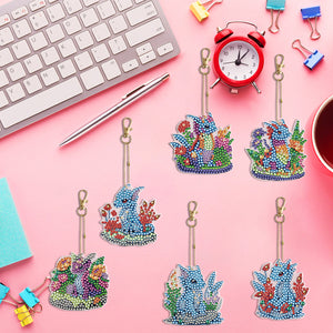 6PCS Double Sided Special Shape Diamond Painting Keychain (Flowers Dinosaur)