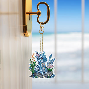 6PCS Double Sided Special Shape Diamond Painting Keychain (Flowers Dinosaur)