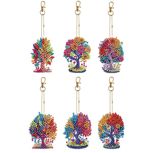 6PCS Double Sided Special Shape Diamond Painting Keychain (Tree of Life)