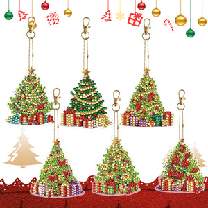 6PCS Double Sided Special Shape Diamond Painting Keychain (Christmas Tree)