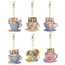 Load image into Gallery viewer, 6PCS Double Sided Special Shape Diamond Painting Keychain (Teacup Kitten)
