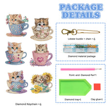 Load image into Gallery viewer, 6PCS Double Sided Special Shape Diamond Painting Keychain (Teacup Kitten)
