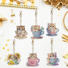 Load image into Gallery viewer, 6PCS Double Sided Special Shape Diamond Painting Keychain (Teacup Kitten)
