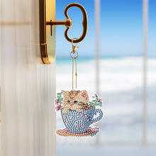 Load image into Gallery viewer, 6PCS Double Sided Special Shape Diamond Painting Keychain (Teacup Kitten)
