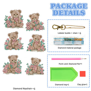 6PCS Double Sided Special Shape Diamond Painting Keychain (Cute Bear #9)