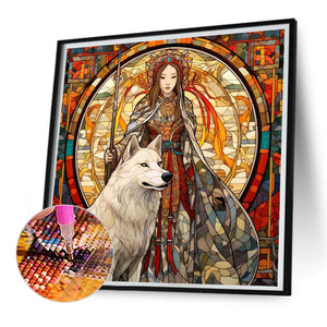 White Wolf And Girl 30*30CM Full Square Drill Diamond Painting