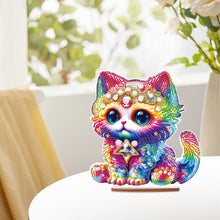 Load image into Gallery viewer, Wooden Round Diamond Painting Desktop Diamond Art Table Decor (Colourful Cat)
