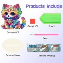 Load image into Gallery viewer, Wooden Round Diamond Painting Desktop Diamond Art Table Decor (Colourful Cat)
