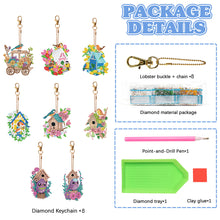 Load image into Gallery viewer, 8PCS Double Sided Diamond Art Keyring Birds Birdhouses Diamond Painting Keychain
