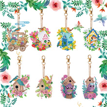 Load image into Gallery viewer, 8PCS Double Sided Diamond Art Keyring Birds Birdhouses Diamond Painting Keychain
