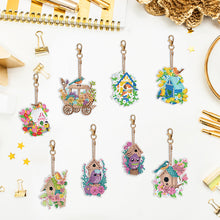 Load image into Gallery viewer, 8PCS Double Sided Diamond Art Keyring Birds Birdhouses Diamond Painting Keychain
