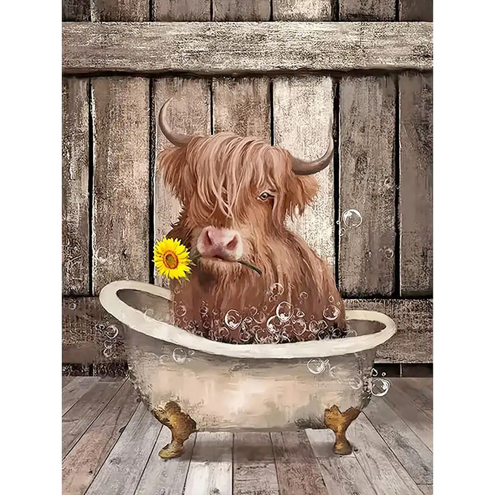 Young Yak Holding SunFlower 30*40CM Full Round Drill Diamond Painting