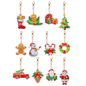 12PCS Christmas Santa Full Drill Keyring for Christmas Home Party Decor (#160)