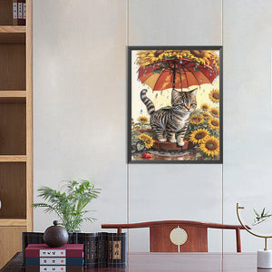 Sunflower And Cat 40*50CM Full Round Drill Diamond Painting