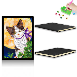 50 Pages A5 Special Shaped Diamond Painting Diary Book (Cat Under the Moon)