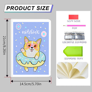50 Pages A5 Special Shaped Diamond Painting Diary Book (Cartoon Donut Corgi)